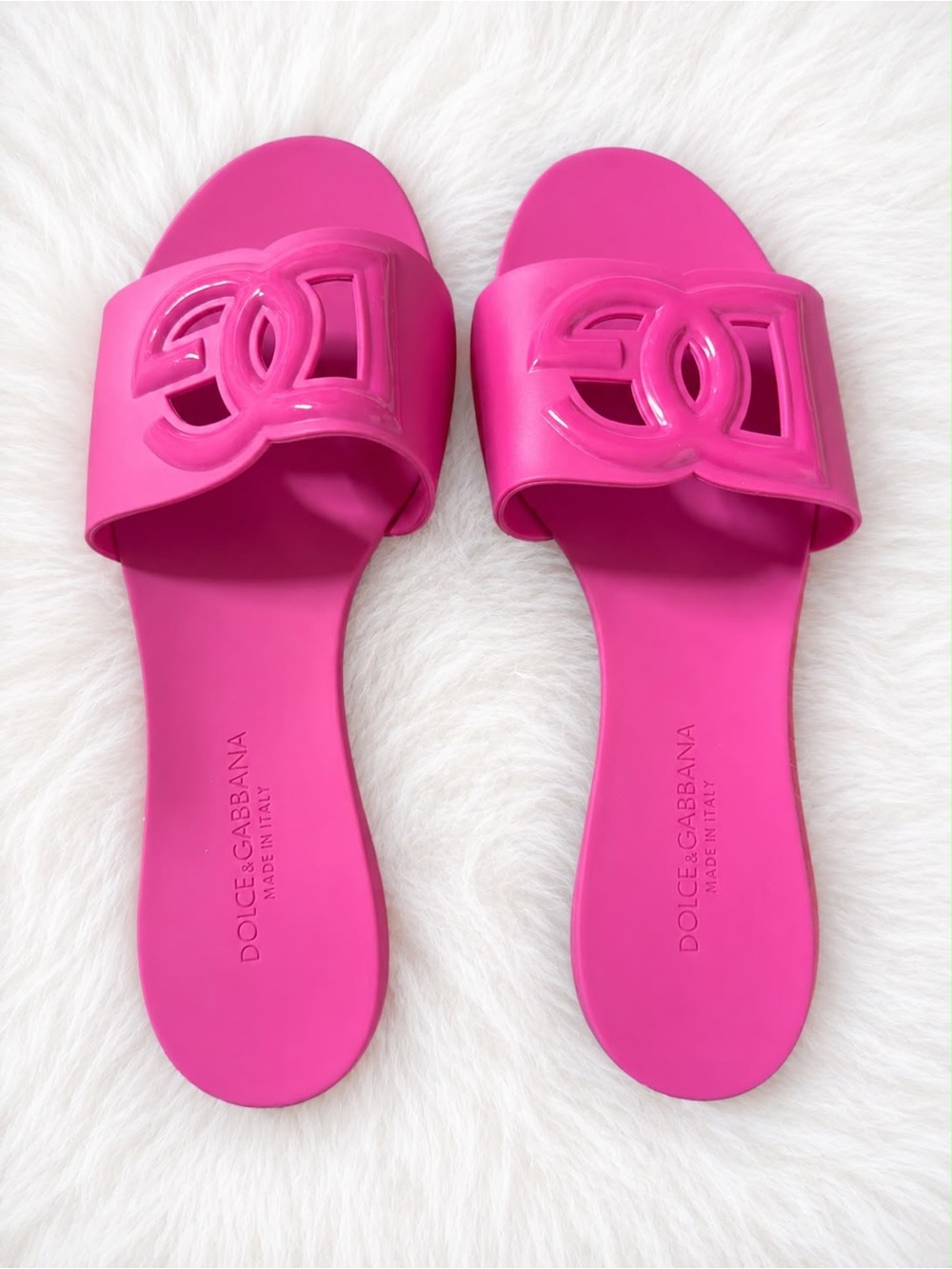Dolce & Gabbana Hot Pink Logo Slide Sandals